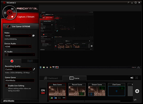 Software RECentral de la Live Gamer Extreme 