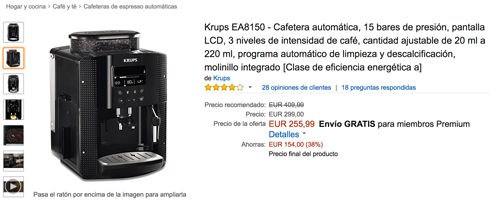 Precio en oferta de la cafetera Krups EA8150