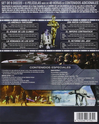 Contraportada de la saga StarWars en BluRay