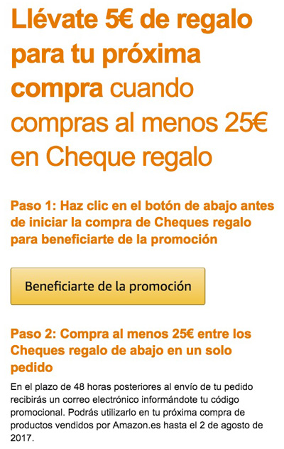 Metodología para llevarte 5€ de regalo en Amazon.