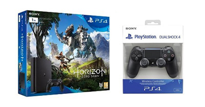 Vista general del pack PS4 Slim 1TB, DualShock 4 y Horizon Zero Dawn